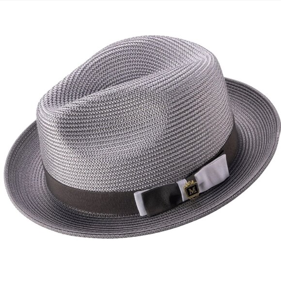 Men's GREY Braided Two Tone Stingy Brim Pinch Fedora HatH68